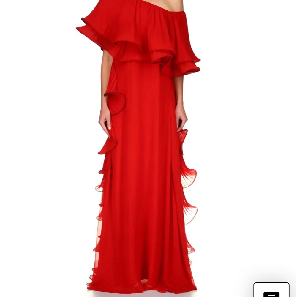 Asymmetric Badgley Mishka Red Chiffon Dress with Ruffles Size10